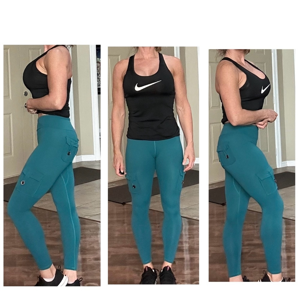 Women's Mitaogirl Teal Aquamarine Cargo Leggings Size S high rise pockets